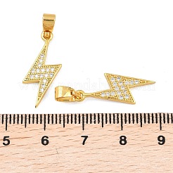 ライトニングボルトブラスマイクロパヴェキュービックジルコニアペンダント  ゴールドカラー  21.5x8x1.5mm  穴：4x3.5mm&nbsp;KK-K109-26G