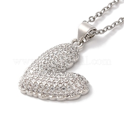 Brass Micro Pave Clear Cubic Zirconia Cable Chain Heart Pendant Necklaces for Women&nbsp;NJEW-C054-01P