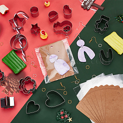 DIYのクリスマスイヤリング作り検索キット  430個のステンレススチールポリマークレイカッターを含む  プラスチック製ピアスキャッチ  金属製のピアスフックと丸カン  oppバッグ  イヤリングディスプレイカード  ミックスカラー  3~15.2x1.35~8.2x0.01~3.5cm  124個/セット&nbsp;DIY-WH0387-96