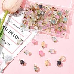 グリッターフロストガラスキューブコネクタチャーム100個  304ステンレススチール製金具付き  ゴールドカラー  ミックスカラー  18mm  穴：3mm&nbsp;PALLOY-FS00042-02