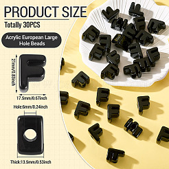 アクリルヨーロピアンビーズ  大穴ビーズ  文字F  21x17.5x13.5mm  穴：6mm&nbsp;OACR-TAC0013-14F