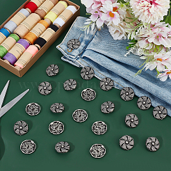 合金シャンクボタン20個  花  1穴  アンティークシルバー  24.5x8.5mm  穴：2mm&nbsp;BUTT-PH0001-58AS