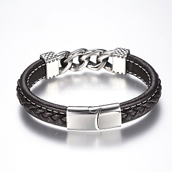 Men's Braided Leather Cord Bracelets&nbsp;BJEW-H559-17C
