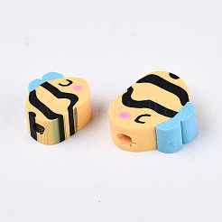 200個の手作りポリマークレイビーズ  ミツバチ  ゴールド  7~12x8.5~11x4~4.5mm  穴：1.6mm&nbsp;CLAY-SC0002-60