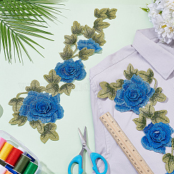 花刺繍縫製繊維  DIYアクセサリー  ブルー  412x153x1mm&nbsp;DIY-WH0888-894