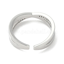真鍮マイクロパヴェキュービックジルコニアオープンカフリング  女性用クロスリング  プラチナ  6mm  内径: 調節可能&nbsp;RJEW-A040-06P