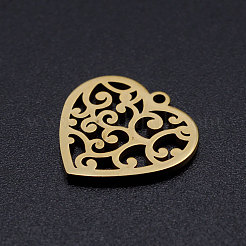 ステンレスペンダント201個  巻雲と心  ゴールドカラー  15.5x15.5x1mm  穴：1.2mm&nbsp;STAS-T046-JN254-2
