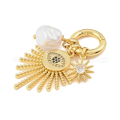 Brass Micro Pave Blue Cubic Zirconia with Plastic Imitation Pearl Pendants&nbsp;LS-CU-CBA1242-01C-G
