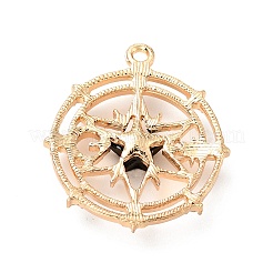 カット加工ガラスペンダント  ライトゴールドメッキ合金パーツ  スターとフラットラウンド  ブラック  29.5x26x5mm  穴：1.6mm&nbsp;FIND-G028-01A-KCG