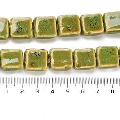手作り陶器ビーズ連売り  正方形  黄緑  16x15x8mm  穴：2mm  約22個/連  13.66''（34.7センチメートル）&nbsp;PORC-B002-10