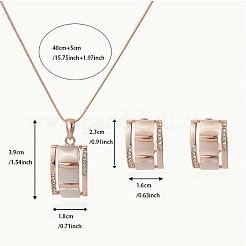 Rectangle Alloy & Cat Eye & Crystal Rhinestone Pendant Necklace & Stud Earring Sets&nbsp;FS-WG998B2-01