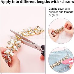光沢のある花のラインストーントリム1個。  柔軟な縫製工芸ブライダル衣装の装飾  DIYシューズ用  ベルト  バッグ  帽子  ヘアバンド  ゴールド  212x23~34x7mm&nbsp;DIY-FG0003-35