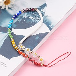 Chakra Evil Eye Lampwork Beaded Mobile Straps&nbsp;HJEW-JM00434