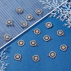 304ステンレスペンダント  コンパス付きのフラットラウンド  ステンレス鋼色  17x15x2mm  穴：2mm  16個/箱&nbsp;STAS-UN0037-65