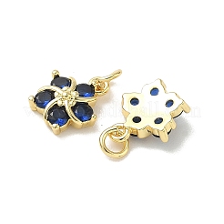 ブラスクリアキュービックジルコニアチャーム  長持ちメッキ  18KGP本金メッキ  花  ミックスカラー  12.5x10.5x4mm  穴：3.5mm  丸カン：5x0.75ミリ&nbsp;ZIRC-J025-29G-1
