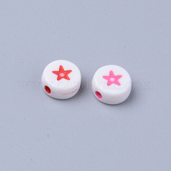 不透明な白いアクリルビーズ  混合色の星が付いているフラットラウンド  7x3.5mm  穴：1.5mm  約3500個/500g&nbsp;MACR-S273-43