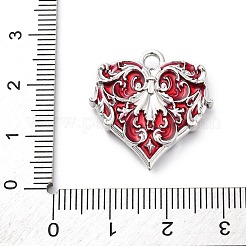 合金エナメルチャーム  プラチナ  ハートチャーム  ラックめっき  ファイヤーブリック  23.5x22.5x4mm  穴：2.5mm&nbsp;X-PALLOY-V002-02P-02