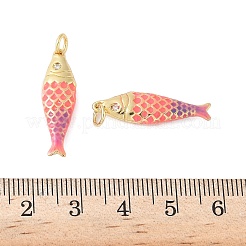 真鍮製エナメルペンダント  キュービックジルコニアの魚型チャーム付き  ラックめっき  カドミウムフリー＆鉛フリー  長持ちメッキ  18KGP本金メッキ  ピンク  25.5x7.5x3.8mm  穴：3.5mm&nbsp;KK-B148-14G-03