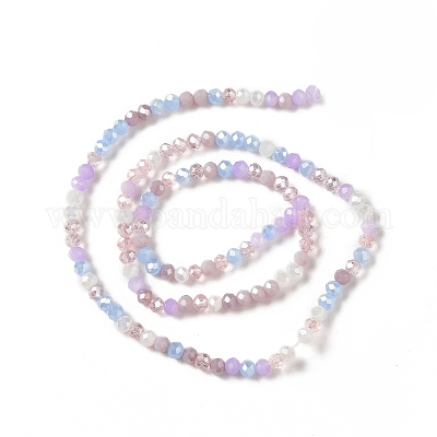 ガラスビーズ連売り  多面カット  そろばん  カラフル  4x3mm  穴：1mm  約136~147個/連  17.44''（44.3センチメートル）&nbsp;X-GLAA-I015-03A-1