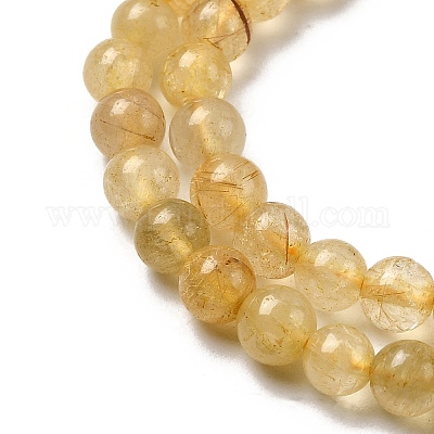 天然石ルチルクォーツビーズ連売り グレードA ラウンド 5mm 穴：0.7mm