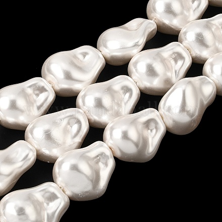 電気メッキガラスパールビーズ連売り  ティアドロップ  ホワイト  23~24x19~20x15~16mm  穴：1.5mm  約17個/連  15.75''（40センチメートル）&nbsp;BSHE-B008-02-1