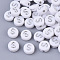 Plating Acrylic Beads, Silver Metal Enlaced, Horizontal Hole, Flat Round with Letter, White, Letter.S, 7x4mm, Hole: 1.2mm, about 3600pcs/500g.
