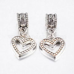 Tibetan Style Alloy European Dangle Charms, Large Hole Pendants, Hollow Heart, Antique Silver, 25mm, Pendant: 14.5x13x2mm, Hole: 4.5mm