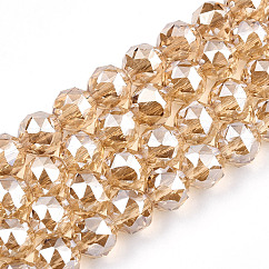 Electroplate Transparent Glass Beads Strands, Faceted, Round, Navajo White, 8x7.5mm, Hole: 1mm, about 70pcs/strand, bout 70~72pcs/strand, 20.67 inch~21.26 inch(52.5~54cm)