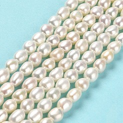 天然養殖淡水パールビーズ連売り  研磨両側  グレード5a+  リネン  6~7x5.5~6mm  穴：0.5mm  約53~55個/連  14.37~14.76インチ（36.5~37.5cm）&nbsp;PEAR-E016-068