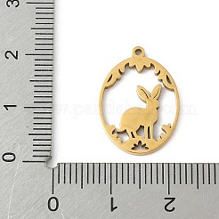 304ステンレスペンダント  ウサギのチャーム付き楕円形  レーザー切断  18KGP本金メッキ  20x14x1mm  穴：1.2mm&nbsp;STAS-Q354-02A-G
