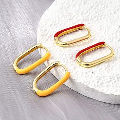 楕円形の真鍮フープピアス  エナメル  カドミウムフリー＆鉛フリー  ラックめっき  長持ちメッキ  18KGP本金メッキ  20.5x13.5x3mm&nbsp;EJEW-D314-03G