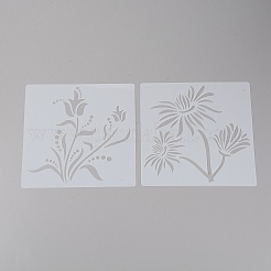 ペットの描画ステンシル  図面スケールテンプレート  DIYスクラップブッキング用  ムーン  スター  雲と単語の模様  花柄の正方形  ホワイト  20x20x0.03cm  12個/セット&nbsp;DIY-TAC0005-76