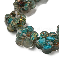 天然の染色されたインペリアルジャスパーと樹脂ビーズの連売り  花  ダークシアン  15x16x5.5mm  穴：1.2mm  約12個/連  8.46''（21.5センチメートル）&nbsp;G-G083-G01-01