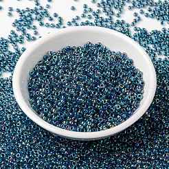 MIYUKIラウンドロカイユビーズ  日本製シードビーズ  （rr339)ブルーライニングアクアab  8/0  3mm  穴：1mm  約422~455PCS /ボトル  10 G /ボトル&nbsp;SEED-JP0009-RR0339