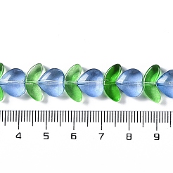 透明ガラスビーズ連売り  リーフ＆ハート  ライトブルー  7.5~9.5x10.5~14x4~5mm  穴：1mm  約54個/連  14.96~15.24''（38~38.7センチメートル）&nbsp;GLAA-B021-04A