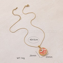 316サージカルステンレススチールエナメル、模造真珠付きフラットラウンド、フラワーペンダントネックレス（女性用）  ゴールドカラー  トマト  15.75インチ（40cm）&nbsp;YH4414