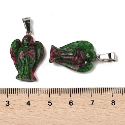 染色された天然大理石のペンダント  201ステンレススチール製金具付き  天使  グリーン  24~25x15~16x7~8mm  穴：5x7mm&nbsp;G-B127-10P-06