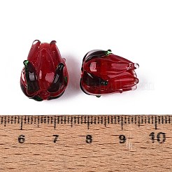 手作りランプワークビーズ  チューリップの花のつぼみ  ファイヤーブリック  17~18x15~17x15~17mm  穴：1.6~2.5mm&nbsp;LAMP-N042-02F