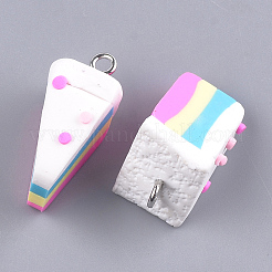 手作り樹脂粘土ペンダント  鉄パーツ  ケーキ  プラチナ  カラフル  24~27x12~15x12~14mm  穴：2mm&nbsp;LS-X-CLAY-T015-02B