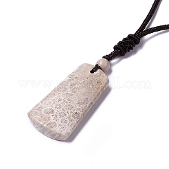 Natural Fossil Coral Trapezoid Pendant Necklace for Women&nbsp;NJEW-C002-01