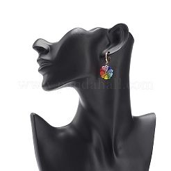 Rainbow Color Japanese Seed Braided Flower Dangle Hoop Earrings&nbsp;EJEW-MZ00003