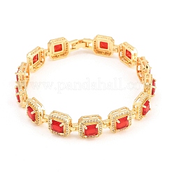 Square Brass Micro Pave Clear Cubic Zirconia and Glass Link Chain Bracelets&nbsp;BJEW-T025-04G-01