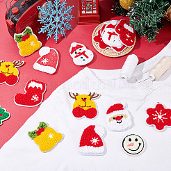20 個 10 スタイルクリスマステーマタオル刺繍布パッチ  マスクと衣装のアクセサリー  ベル/ツリー/雪だるま  ミックスカラー  45~64x45~66x3~4mm  2個/スタイル&nbsp;PATC-FG0001-45