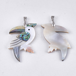混合シェルビッグペンダント  真鍮パーツ  鳥  プラチナ  57~58x32~33x4~4.5mm  穴：6x4mm&nbsp;SHEL-S275-14