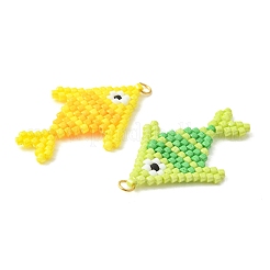 304ステンレススチールと円筒形シードビーズのガラスペンダント  魚のチャーム  丸カン付き  ミックスカラー  35x24.5x2mm  穴：2mm&nbsp;PALLOY-MZ01441