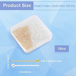 600個2色のジュエリー金具  真鍮のボールヘッドピン  ゴールデン＆シルバー  20x0.5mm  24ゲージ  ヘッド：1.5mm  300個/カラー&nbsp;KK-SP0001-70A