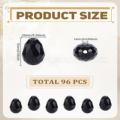 2 連売り ガラスビーズ 連売り  多面カット  ティアドロップ  ブラック  15x10mm  穴：1mm  約48~50個/連  26.6インチ&nbsp;GLAA-LP0001-09