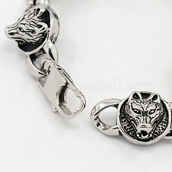 ファッショナブルなレトロジュエリー 304 ステンレススチール製 男性用ウルフブレスレット  留め金付き  アンティークシルバー  8-5/8インチ（22cm）&nbsp;BJEW-L045-47