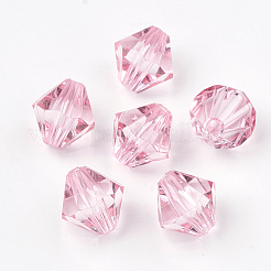 透明なアクリルビーズ  双円錐形  ピンク  4x4mm  穴：1.2mm  約17000個/500g&nbsp;TACR-S146-4mm-02