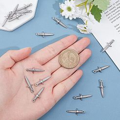304ステンレスペンダント  短剣  ステンレス鋼色  24x9x3.5mm  穴：1.6mm  16個/箱&nbsp;STAS-UN0013-40P